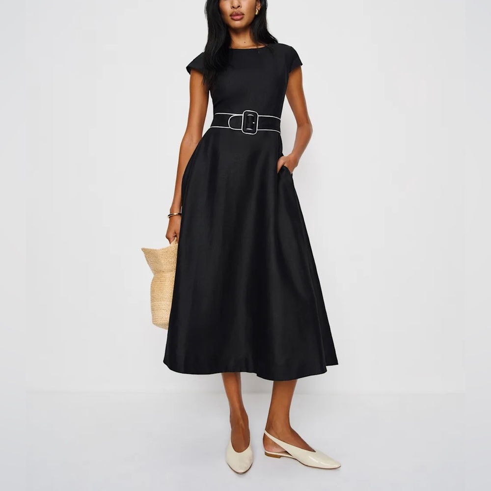 Reformation Felipe Belted Linen Dress In Black, NWOT, never worn, no flaws.